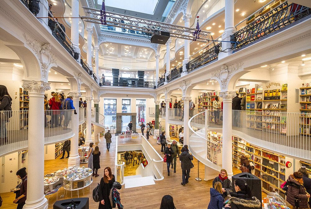 The bright galleries of Cărturești Carusel, Bucharest.